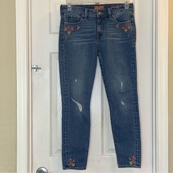 Lucky Brand Ava Skinny Floral Embroidered Distressed Jeans Size 2 - Picture 1 of 10